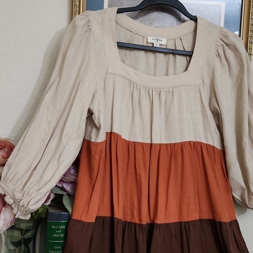 Umgee Colorblock Tiered Dress Cottagecore Farmhouse Bohemian Coastal Medium - Picture 7 of 9